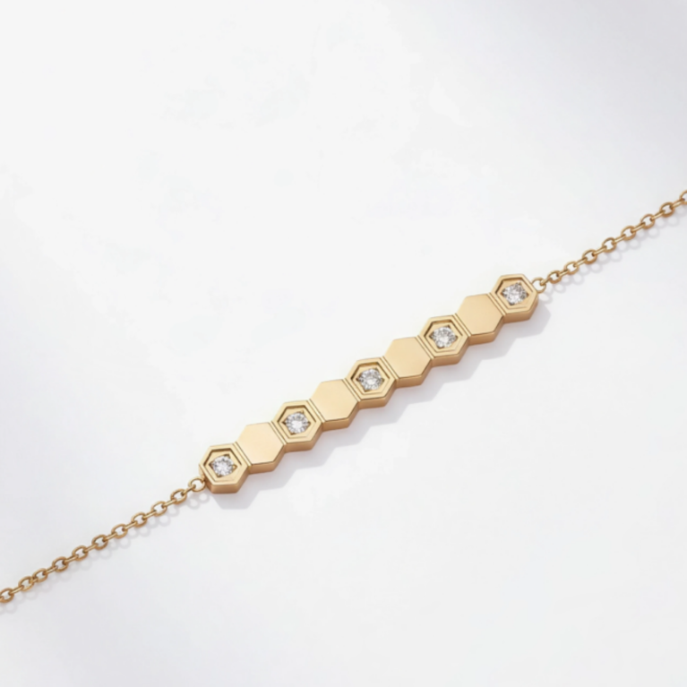 Bracelet Bee Hexa Doré avec Zircons