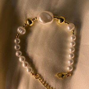 Bracelet Perles d’Eau Douce Baroque avec Perles Dorées