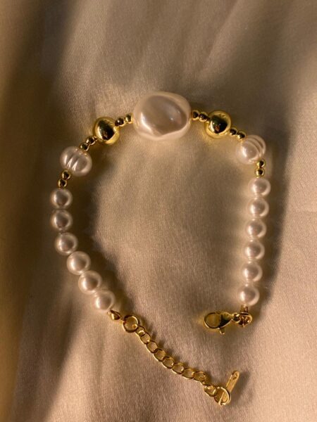 Bracelet Perles d’Eau Douce Baroque avec Perles Dorées